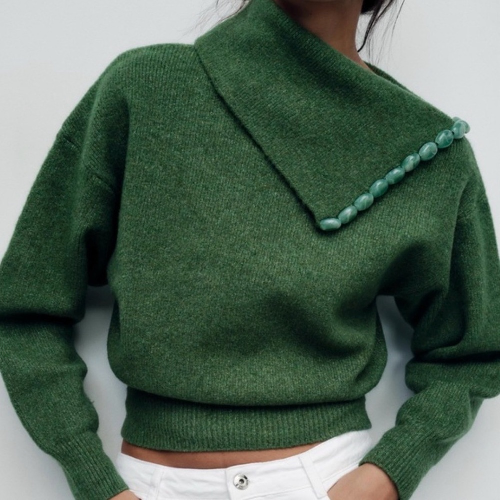 Zara Green Sweater with Bead Detail